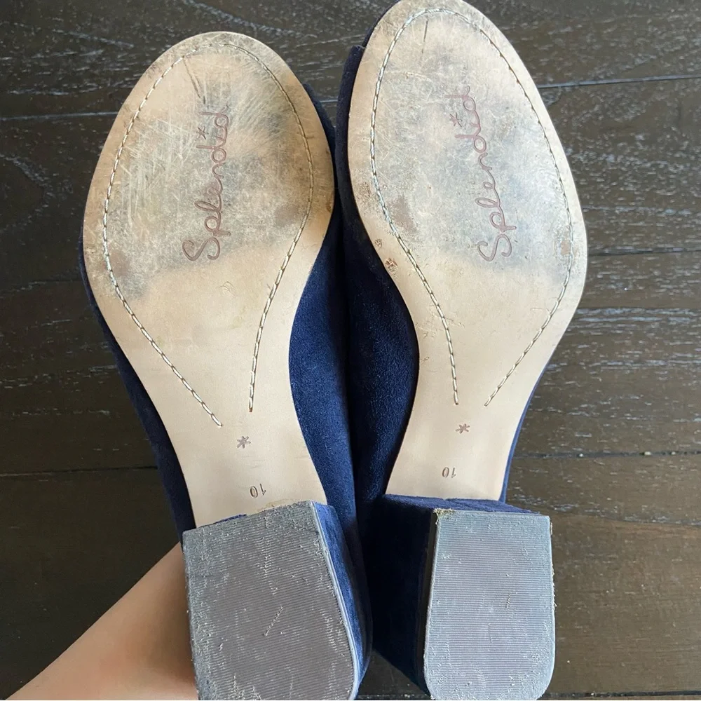 Splendid Navy‎ Blue Suede Leather Peep Toe Mules Sandals Heels Size 10